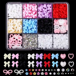 1000 Pieces 3D Nail Decoration Sets, Nail Charm Bow, Love Heart Flower, Nail Charms with Beads, Nail Art Decorations with Tweezers and Wax Pen