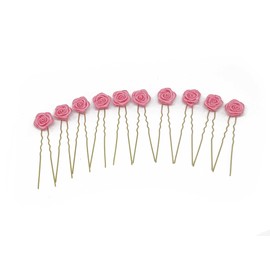 10 x Rose Flat Hair – Hair Pin – Bride Bridesmaids Prom Headband Various Colours Pink