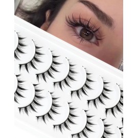 Spiky False Lashes Manga Eyelashes - False Lashes Natural Look Wispy Anime Asian D Curl Strip Lashes 10 Pairs Cotton Band Fake Lashes by EMEDA(14mm #11)