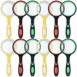 12 Pcs 10X Magnifying Glass Handheld Shatterproof Reading Magnifier 50mm Colored Magnifying Lens with Non Slip Rubber for Newspaper, Science and Nature Exploration