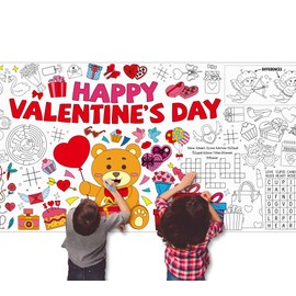 Valentine's Day Activity Coloring Poster Giant Valentine's day Coloring Tablecloth for Kid Large Coloring Poster for Kids Adults Jumbo Valentine's Day Gifts Classroom Activity Craft Party Favors