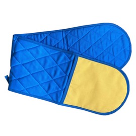 Plain Quilted Cotton Double Oven Glove Kitchen Pot Holder Contrast Hand & Hanging Loop (Blue)