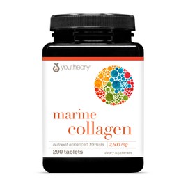 Youtheory Marine Collagen Tablets - 2,500 mg Fish-Sourced Collagen Peptides- with Vitamins A, C, E, B6 & B12 - Supports Joint & Nail Health* - Highly Absorbable - 290 Tablets (58-Day Supply)