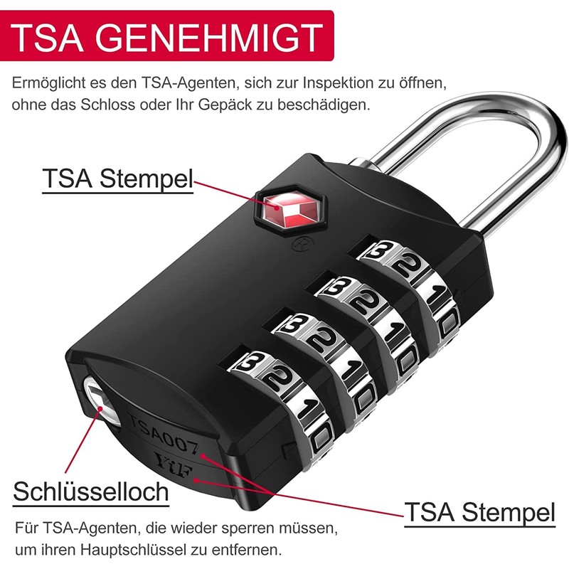 ZHEGE TSA Lock Suitcase, Suitcase Locks, 4-Digit Locks, Combination Code