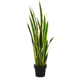 TDIAOL TDIAOL 4FT Artificial Snake Plant - Faux Sansevieria Plants with 8inch Pot, Realistic PE Leaves (Green & Yellow) - Fake Plant for Home, Office, Indoor & Corner Decor