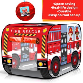 ArtCreativity Fire Truck Tent with Carry Bag, Pop Up Indoor Tent for Kids - Fire Truck Pop Up Tent, Indoor Playhouse with 2 Openings, Flat-Folding for Compact Storage, 43.5 x 28 x 26.5 Inches