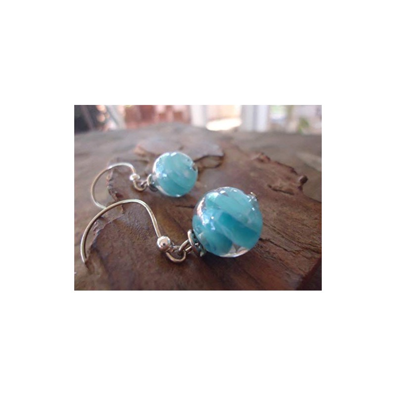 ✿ TÜRKISBLAUE MURMEL & LANGE HAKEN ✿ Glas Ohrringe