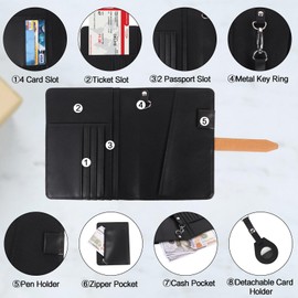 Passport Wallets for Men and Women with AirTag Passport Holder - RFID Blocking Leather Travel Wallet Passport Cover Case (Black)