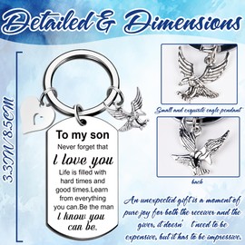 To My Son Inspirational Keychain - Motivational I Love You Eagle Heart Pendant Keychains from Mom Dad Parents for Adult Teen Boys Back To School Birthday Graduation Christmas Anniversary