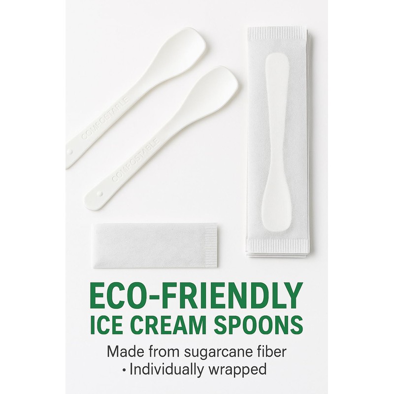 100 Disposable Sugar Fibre Ice Cream Sticks - Individually Wrapped,