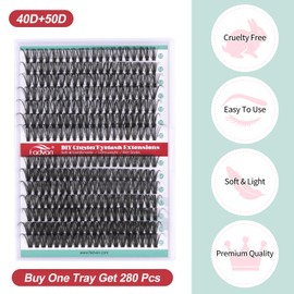 FADVAN Individual Eyelash Extensions, 280 Pieces Curl D Eyelashes Cluster False Eyelashes Natural Professional Bouquet Cluster DIY Eyelashes (40D+50D-0.07D, Mix 15-20mm)