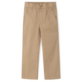 Spring&Gege Boys' Twill Flat Front Uniform Stretch Chino Dress Pants, Dark Khaki, 9-10 Years