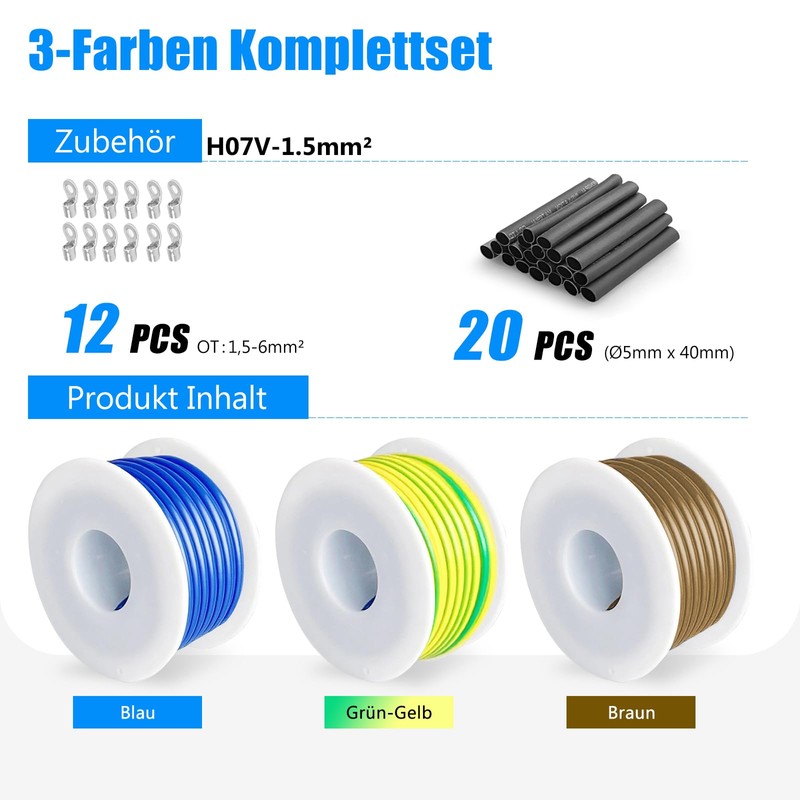 H07V-K Installation Cable Set 1.5 mm², 3 Colours Electrical Installation