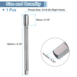 sourcing map Straight Flute Thread Tap, G1/8-28 Screw Threading Tapping Tool Thread Milling Machine Taps, 6542 High Speed Steel (HSS), 4.72" (120mm) Long