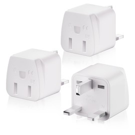 US to UK Plug Adapter 3 Packs, 3250W Max Travel Adaptor, HITRENDS 2/3 Pin USA to 3 Pin UK Plug Adaptor American Canada Mexico Plug to UK Adapter, Type A/Type B Plug to UK Plug, White