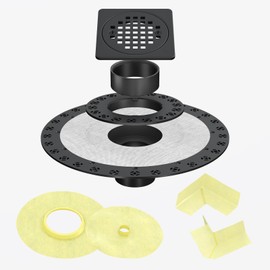4" Drain Grate Kit Compatible with Schluter Systems kerdi Shower Drain, SUS 304 Stainless Steel Grate,2" ABS Flange,Waterproof Seals,CUPC Certification,Shower Floor Drain Kit with Flange-Matte Black