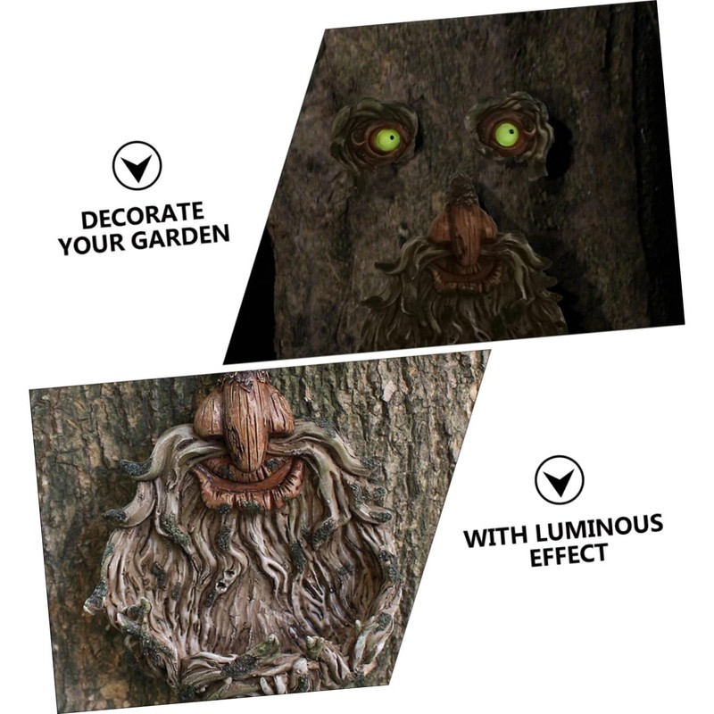 BESPORTBLE 1Pc Tree Face Decor with Glowing Eyes Resin Old