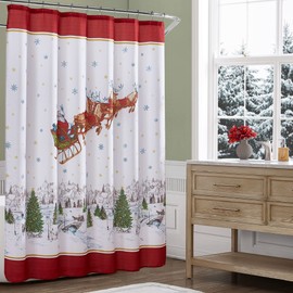 Elrene Home Fashions Santa’s Snowy Sleighride Fabric Bathroom Shower Curtain, 70" x 72"
