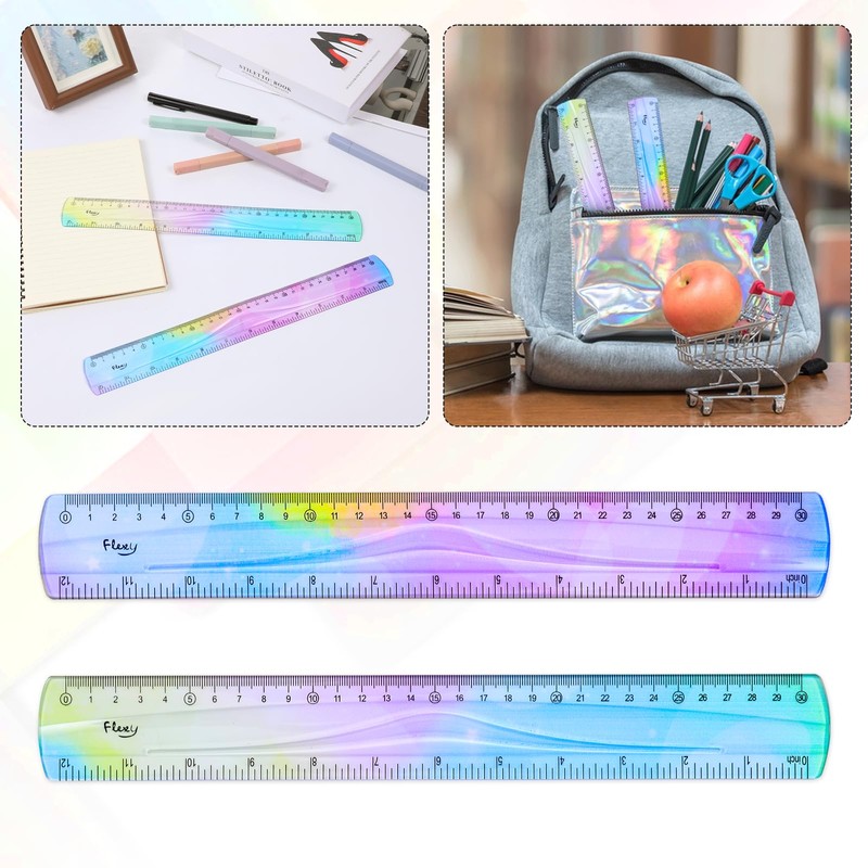 LIQWEI Pack of 2 Rulers Flexible 30 cm, Ruler Flexible