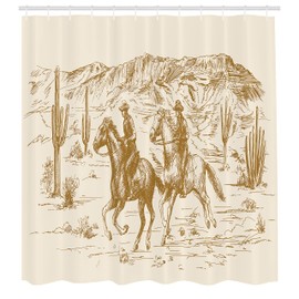 Ambesonne Occidental Cortina de Baño, Tema del país, Paño Conjunto de Decoración de Baño de Tela y Ganchos, 70" Alto, Café Claro