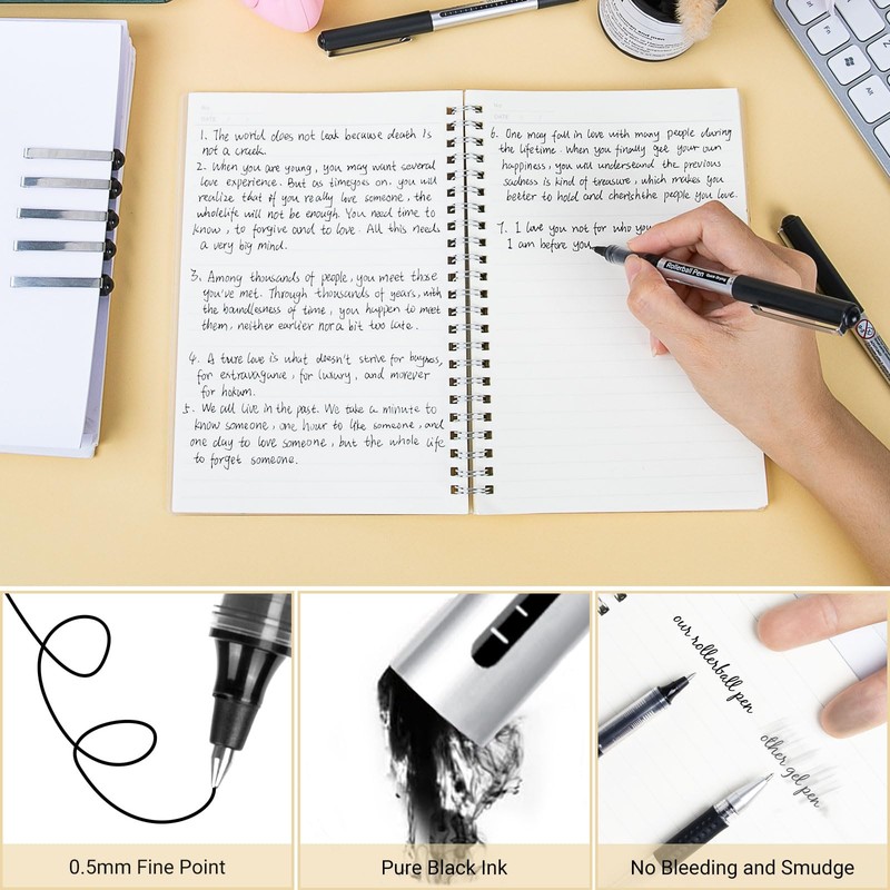 Rollerball Pen Fine Point Pens: 16 Pack 0.5mm Rollerball Pen,