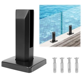 LukLoy 1 PACK 2.1lb T304 Stainless Steel Square Glass Railing Spigots Heavy Duty Frameless Clamp Bracket for Pool Fence, Deck Balusters, Balcony, Patio, Stairs Indoor and Outdoor, Black - LEVEL 2