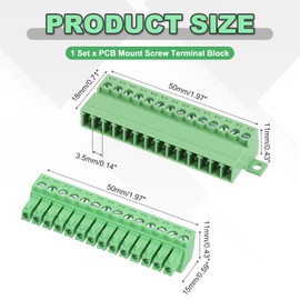 sourcing map 14 Pin Screw Terminal Block Connector,3.5mm/0.14 inch Pitch Male & Female PCB Mount Screw Terminal 300V 8A Green Terminal Block Connector for Home Electronic Project