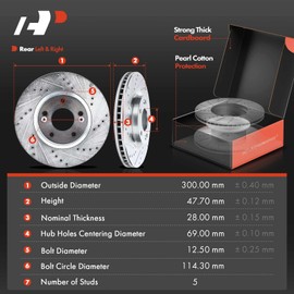 A-Premium 11.81 inch(300 mm) Front Drilled and Slotted Disc Brake Rotors + Ceramic Pads Kit Compatible with Select Hyundai and Kia Models - Optima 2011-2016, Sonata 2011-2015, 6-PC Set