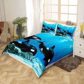 Killer Whale Bed Linen Sets Orcinus Orcas Comforter Cover The Underwater World Jellyfish Duvet Cover Set for Children Boys Girls Deep Sea Animals Marine Life Duvet Cover 2 Pieces Children's Room Decor