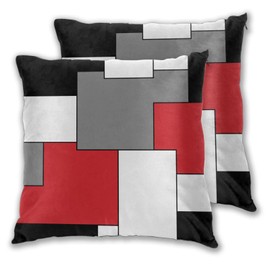 Abucaky Pillowcase Set of 2 Red White Black Grey Geometry Throw Pillow Covers Shells for Couch Office Bedroom Home Decoration, 18"X18"