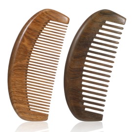 2Pack Wooden Comb for Women Hair Growth, Wide Tooth Wood Comb Fine Tooth Wooden Hair Combs for Women Curly Hairs Men Beard(Sandalwood)