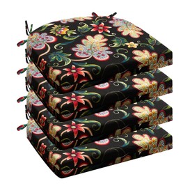 Wellsin Outdoor Chair Cushions for Patio Furniture - Patio Chair Cushions Set of 4 - Water Resistant Round Corner Outdoor Seat Cushions 17"X16"X2", Flower Black
