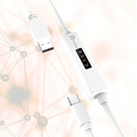 j5create USB to USB C Cable 4ft USB-A 2.0 to USB Type C with OLED Digital Dynamic Power Meter | 60W/3A/480 Mbps Max Fast Charger Cord with Power Delivery 2.0 for Cell Phone, Tablet, Game Console