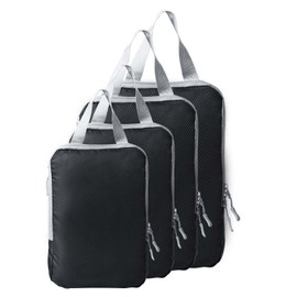 Compression Packing Cubes Expandable Packing Cubes Compression Waterproof Packing Cubes Travel Organizer Compression for Suitcase Carry On Travel Essentials (Black-4Set)