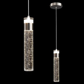 CCYCOL Modern Pendant Lights Kitchen Island, LED Bubble Crystal Hanging Pendant Light Fixtures, Brushed Nickel Mini Kitchen Pendant Lighting Over Island, 4000K (1Pack)