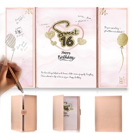 Sweet 16 Birthday Rose Gold Guest Book Party Decorations for Girls 12"x18" - 16 Years Guest Book Alternative - Sweet Sixteen Party Keepsake - Sign In Poster Card, 16th Birthday Gifts - No Pen