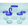 Mexican Glasses & Pitcher, Blue Rim 16 Oz (Set of