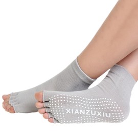 NiceYnn Women Five Toe Yoga Socks, Pilates Non Slip Cotton Socks, Full Finger Colorful Toe Anti Slip Sport Ankle Socks with Grips for Barre Dance Ballet Dance Fitness Home Workout