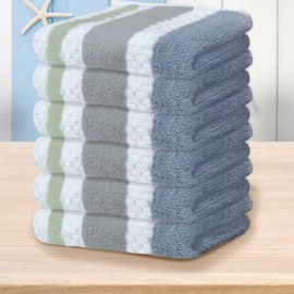 Waffle Washcloths for Bathroom, Striped Wash Cloths 6 Pack 13"x13" - Cotton & Polyester | Quick Dry | Thick | Absorb, Decorative Soft Face Wash Cloths, Navy Grey Green and White Checkered