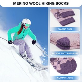 SIMIYA 5 Pairs Merino Wool Socks for Women, Winter Thick Warm Hiking Socks Women Crew Cushion Socks