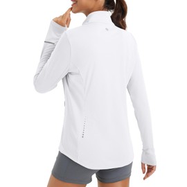 baleaf Women's Athletic Jacket Sun Protection Running Lighteight Full Zip Long Sleeve Shirts UPF 50+ Pockets White L
