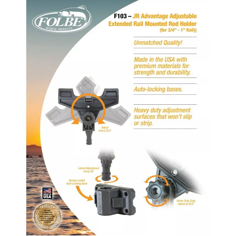 Folbe Advantage JR Adjustable Extended Rail Mount Fishing Rod Holder