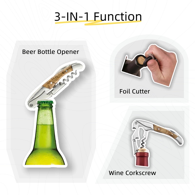 WILOSCOSMI Wine Key & Corkscrew Wine Opener–3-in-1 with Foil Cutter