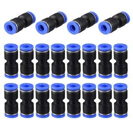 TA-VIGOR 20Pcs 6mm Push Fit Straight Union Connectors, Plastic Push to Connect Tube Fittings with Lock Clip, Air Line Hose Couplers, Blue