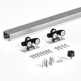 FINOSEN 8FT Sliding Pocket Door Hardware Track Kit,Aluminum,Commercial Grade,Top Mount,Heavy Duty,Smoothly and Quite,Easy to Install, for 36"-48" Door(Door is not Included)