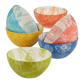 Certified International Botanical 6.25" All Purpose 30 oz. Bowls,Set of 6 Assorted Designs.,