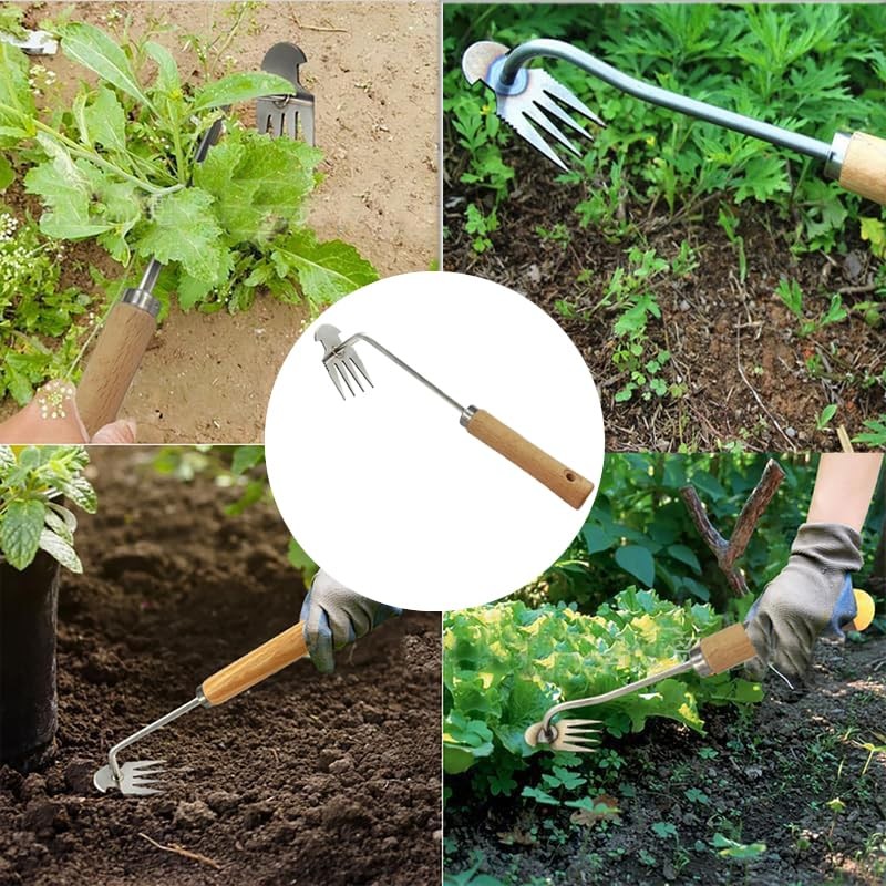 EVAYangSG Weeding Artifact Uprooting Weeding Tool, 4-Teeth Uprooting Dandelion Weed