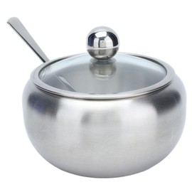 RASTKY Sugar Bowl Stainless Steel Clear Lid Inbuilt Spoon for Kitchen Storage