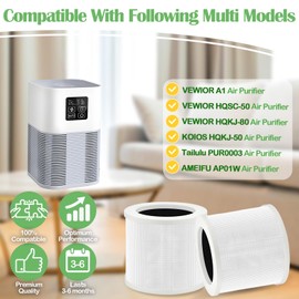 2 Pack A1 Replacement Filter Compatible with VEWIOR Air Purifier HQSC-50, HQKJ-80,AMEIFU AP01W, True HEPA Air Cleaner Filter with Brush for A1, KOIOS HQKJ-50 Air Purifier