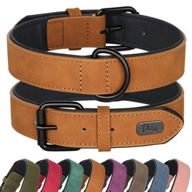 Didog Soft Padded Leather Dog Collar, Breathable Heavy Duty Dog Collar Faux Leather with Adjustable Rust-Proof Metal Buckle for Small Medium Large Dogs, Light Brown, S